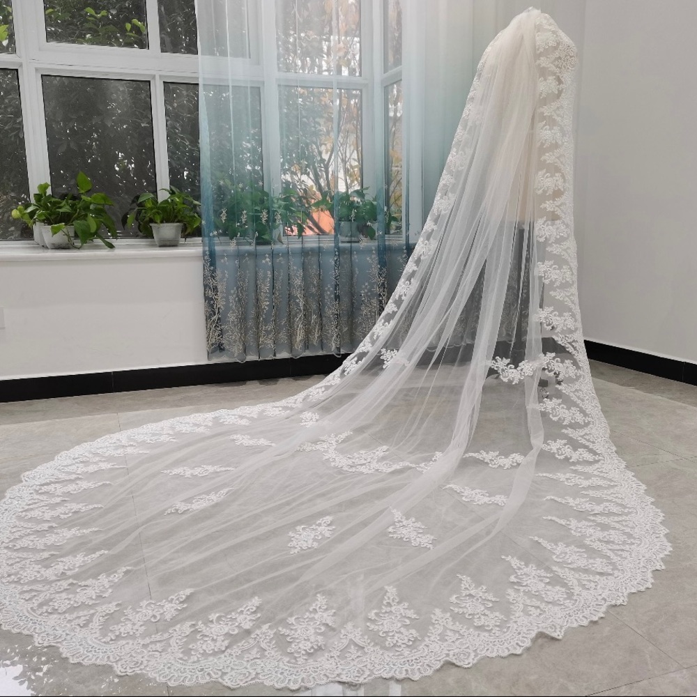 White Lace Cathedral Wedding Veil- NEVER USED! 177inches long!